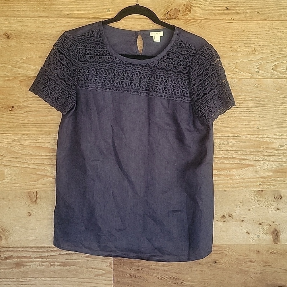 J. Crew Crochet Detail Linen Blend Short Sleeve Blouse Size 4